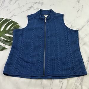 Coldwater Creek Womens Vest Plus Size 3x Dark Blue Cable Knit Full Zip Up